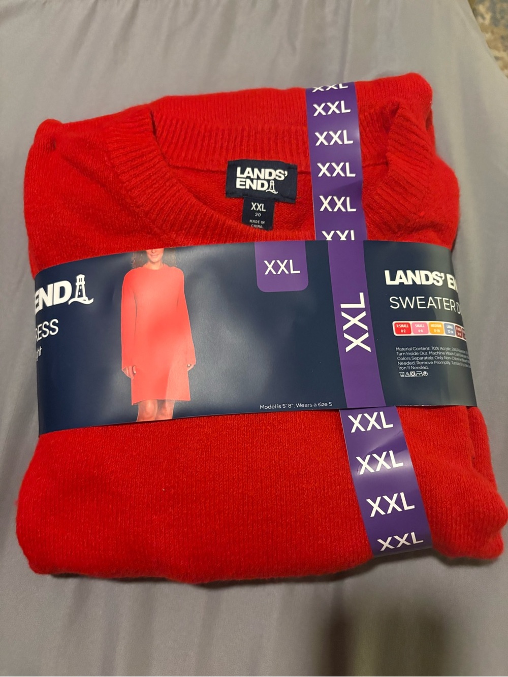 Lands' End Red Crewneck Sweater Dress